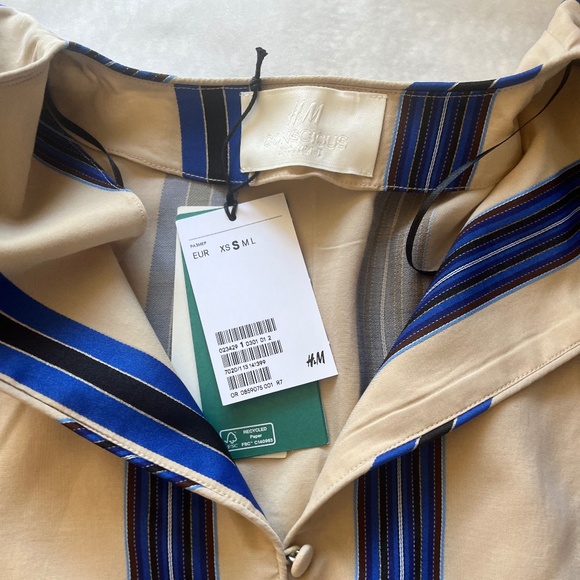 NWT H&M CONSCIOUS EXCLUSIVE STRIPED KAFTAN PLEATED TENCEL BUTTON COCKTAIL DRESS - Picture 16 of 16